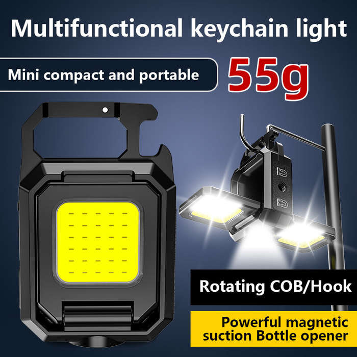 Mini LED Flashlight Keychain Light Double COB Lights with Magnet Built-in Battery USB Rechargeable W