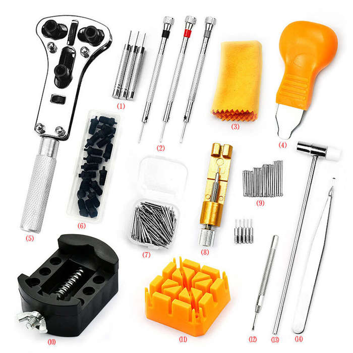 Brown - 168pcs in 1 Watch Repair Kit, Case Remover Opener Bar Set, Watch Strap Link Needle Tool Set