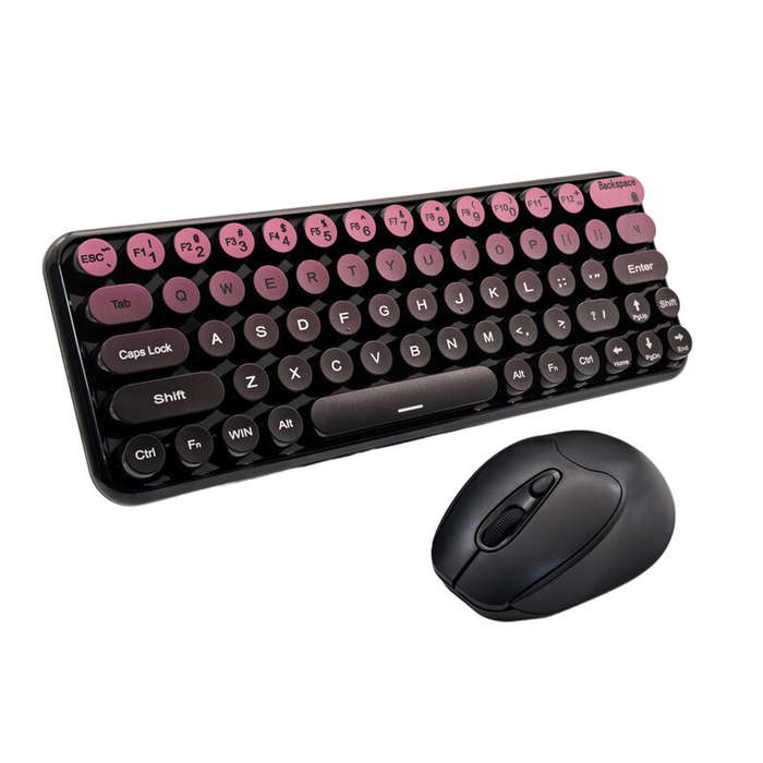 Black - MK260 2.4G Wireless Keyboard Mouse Set 65 Keys Gradient Punk Silent Keycaps Keyboards and 3-