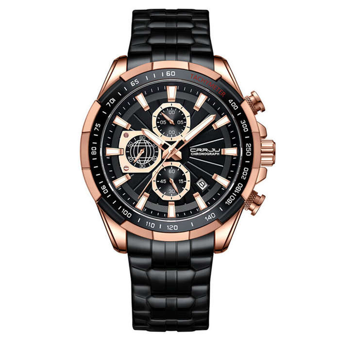 Green - CRRJU Business Men's Watches Fashion Luxury Stainless Steel Quartz Watches Waterproof Chrono