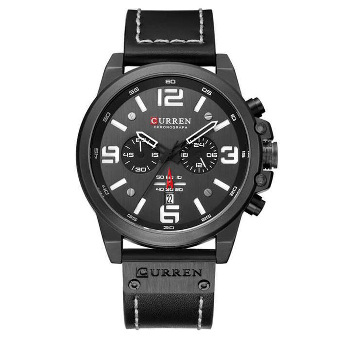 Grey - CURREN Men Sport Watch Leather Strap Quartz Watch 30M Waterproof Male Wrist Watch Multi-funct