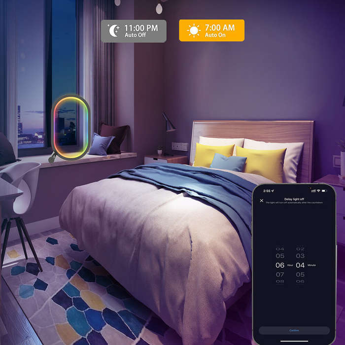 Black - WIFI Smart LED Desktop Ambient Night Light RGBIC USB Desk Lamp with App Dimmable Color Chang