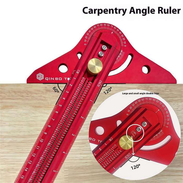 Red - Adjustable Multi-angle T-square Woodworking Scriber Marking Line Ruler Precision Line Drawing