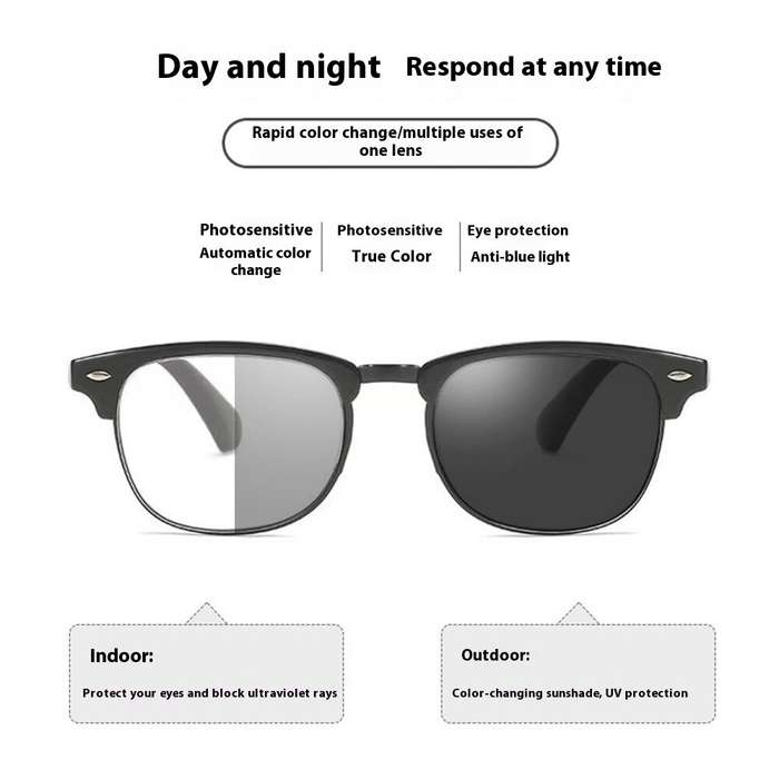 Black - Folding Photochromic Sunglasses Lightweight Portable Indoor Outdoor Dual-use UV Anti-blue li