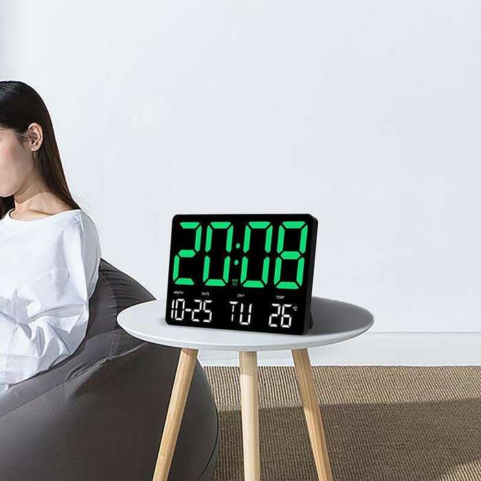 Red - AGSIVO Large Digital Wall Clock Alarm Clock Large LED Display with Remote Control / Adjustable