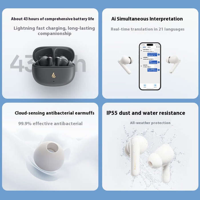 Grey - EDIFIER X5 EVO TWS Earbuds bluetooth V6.0 Earphone Dual ANC FF+FB -48dB Depth Noise Cancellin
