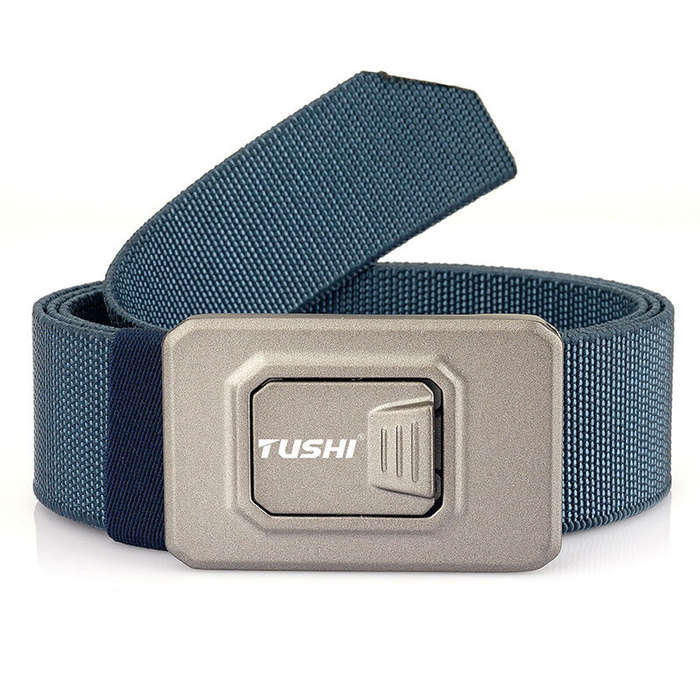 Brown - TUSHI Aluminum Alloy Quick Release Buckle Elastic Belt for Men Tactical Belt Outdoor Army Hu