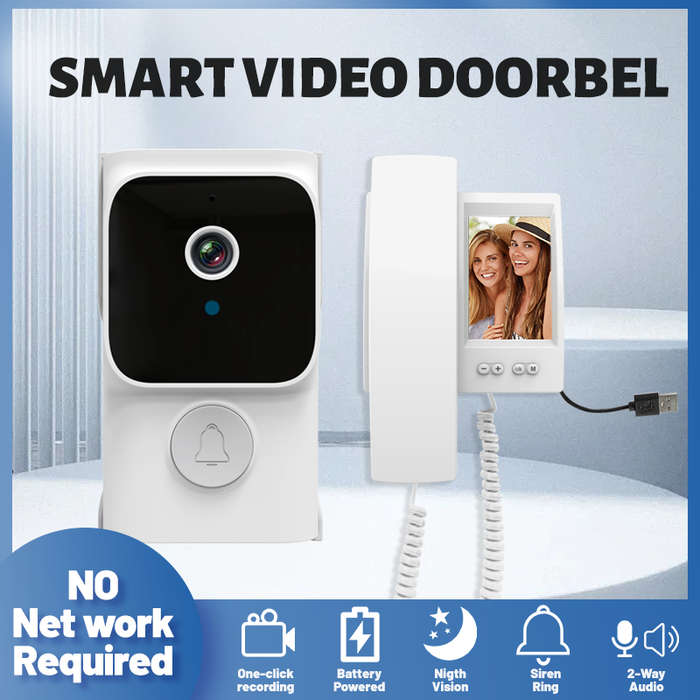Black - Y8-KP1 Wireless Video Doorbell 720p HD Camera Battery Powered Night Vision Two-Way Audio Int