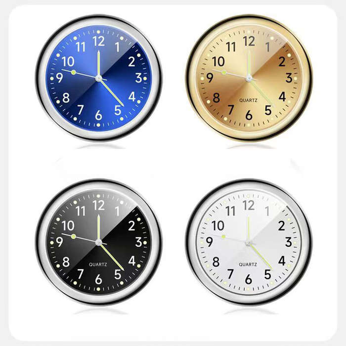 Red - Car Dashboard Decoration Clock High Precision Quartz Clock with Night Glow Alloy Car Clock Wat