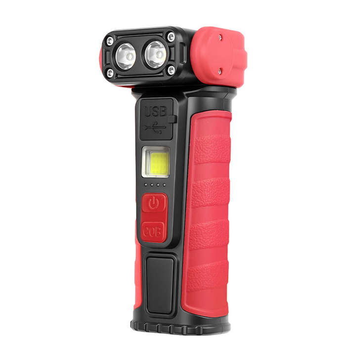 Black Red - Mini Convenient Rotating Flashlight 6 Modes Adjustable Portable Emergency COB Floodlight