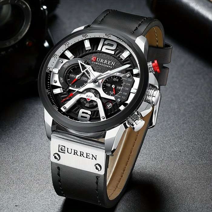 Black+Gold - CURREN Chronograph Men Watch Casual Sports Fashion Calendar Analog Genuine Leather Wris