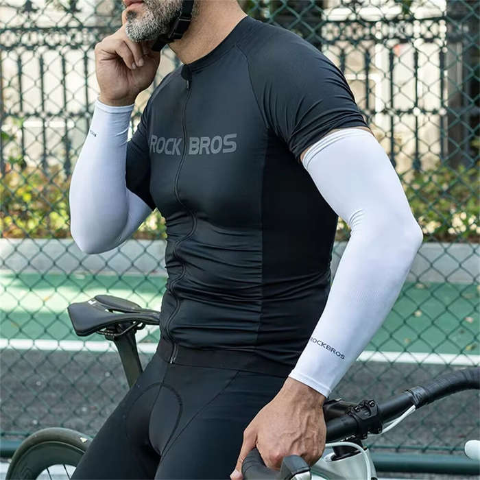 White - ROCKBROS UPF50+ UV Protection Solid Arm Sleeves Quick-drying Breathable High Elastic Fit Sun