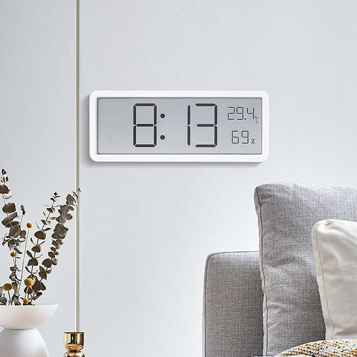 Black - LCD Screen Digital Wall Clock Time Temperature Humidity Time Display Electronic Clock Deskto