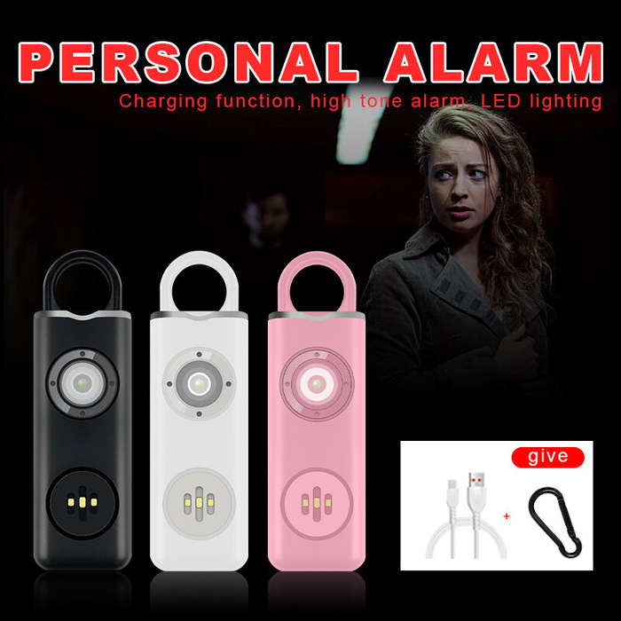 White - Personal Safety Siren 130dB Siren Strobe Key Chain 3 Colors Anti Robbery Call for Help Alarm