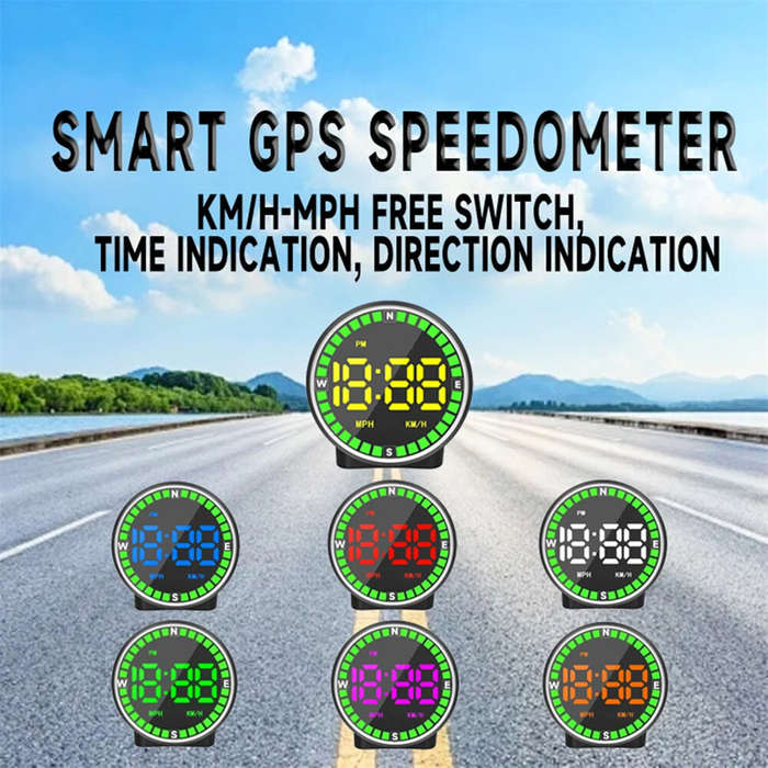 Colorful - Car Speedometer Head-Up Display 7 Color Lights GPS Dashboard Monitor Overspeed Warning La