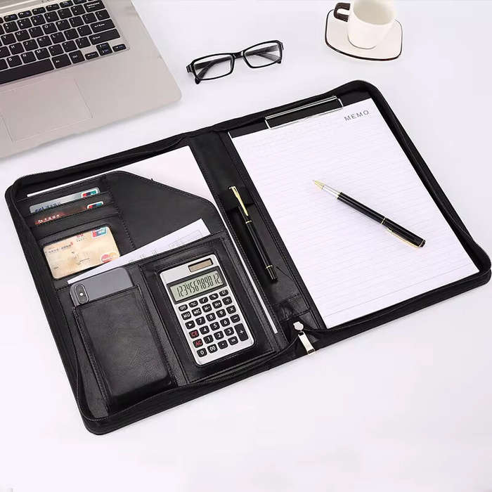 Black - A4 File Folder Multifunctional Document Business Stationery Leather Conference Contract Fold