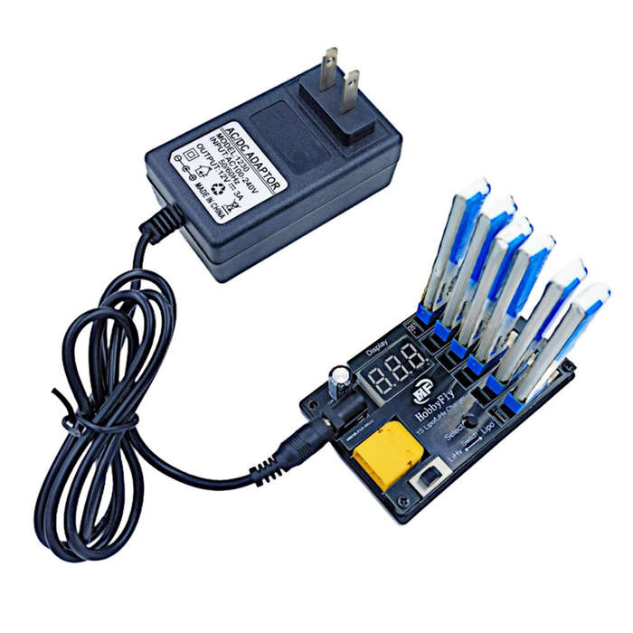 Charger + EU Adapter - HOBBYFLY 6-Port 1S Battery Charger With Low-voltage Input Protection Charge f