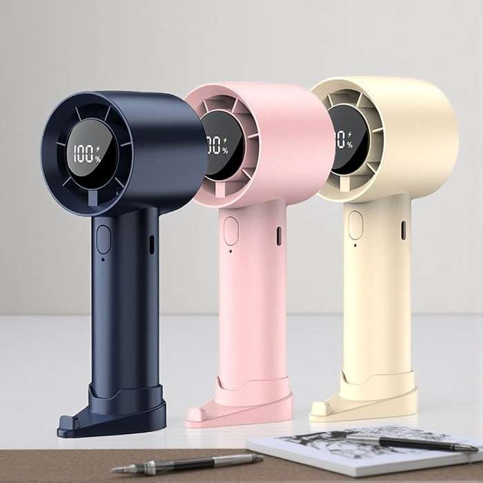 Pink - Tevorex Compact Rechargeable Cooling Fan with Type-C Fast Charging Five Adjustable Speeds LED