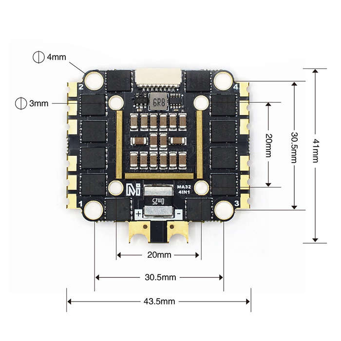 55A ESC - 30.5x30.5mm / 20x20mm MicoAir 55A 2-6S AM32 32Bit 4in1 ESC Supports PWM DShot300 for RC FP