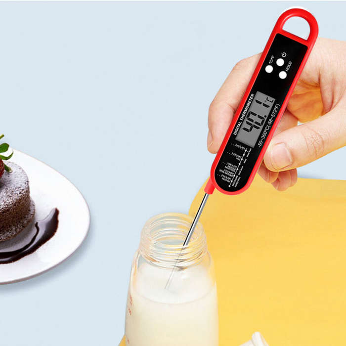 Red - Foldable Digital Food Thermometer Grill Meat Kitchen Thermometer Baking Milk Water Thermometer