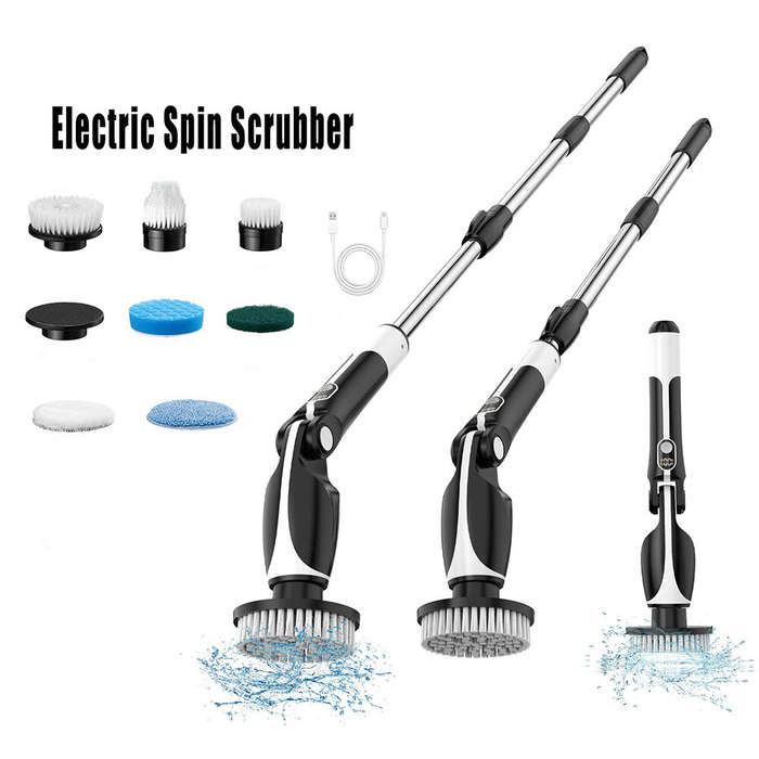 Black - 7-in-1 Electric Cleaning Brush Long Pole With Telescopic Handle Kitchen Bathroom Household M