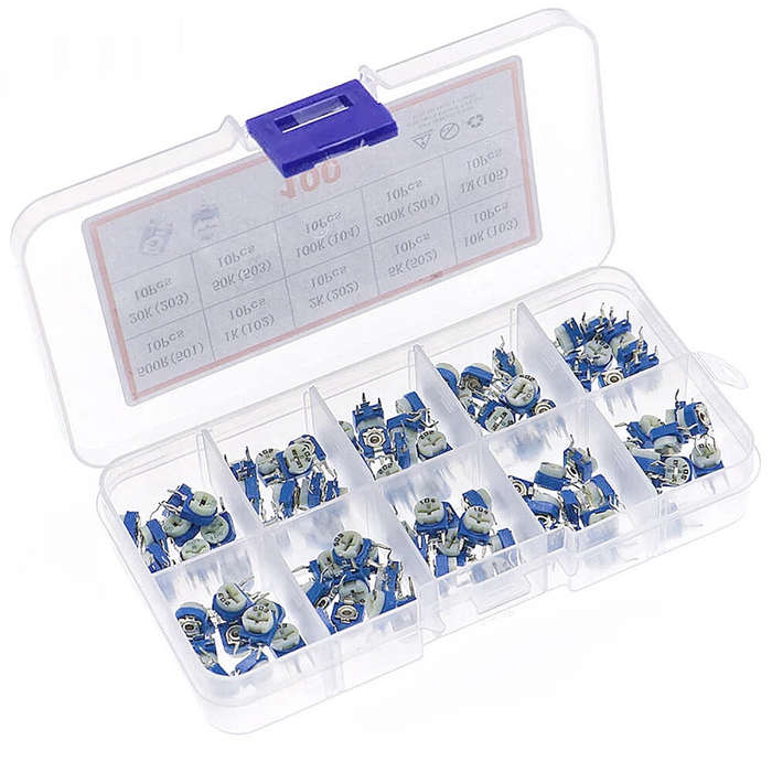 100pcs RM063 Trimmer Potentiometer Adjustable Resistor Kit 500R 1K 2K 5K 10K 20K 50K 100K 200K 1M Po