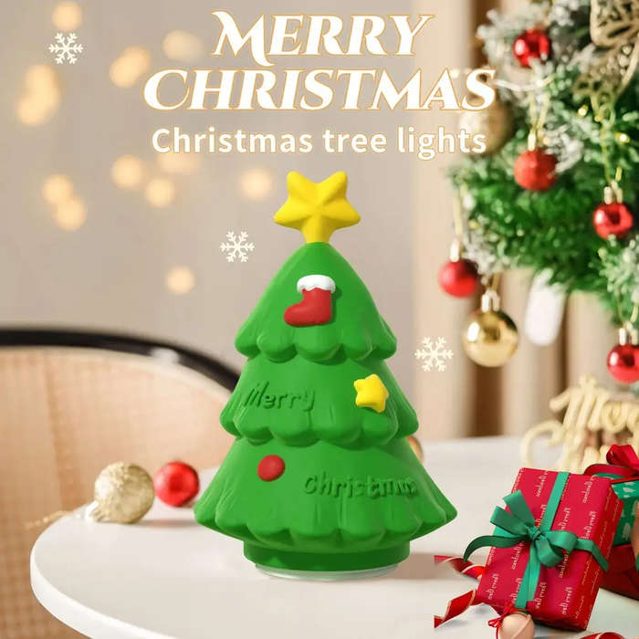 Green - Christmas Tree Style Night Light Holiday Decorations Cute Silicone Lamp Lovely Pat Light Gif