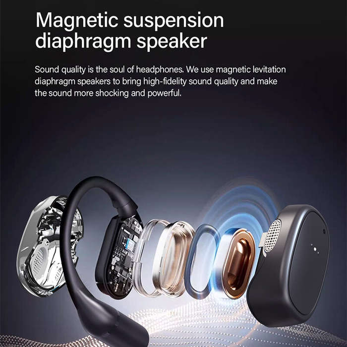 Black - V1 OWS bluetooth Headset Smart Translation Earphone Magnetic Suspension Diaphragm Speaker Hi