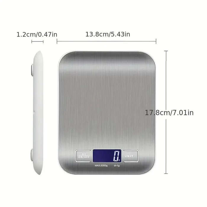 5kg Portable Kitchen Scale Coffee Scale Electronic Stainless Steel Surface LCD Backlit Food Weighing