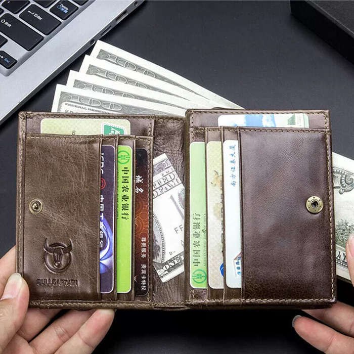 Black - BULLCAPTAIN Genuine Leather Wallet for Men Retro Large Capacity Wallet RFID Blocking Wallet