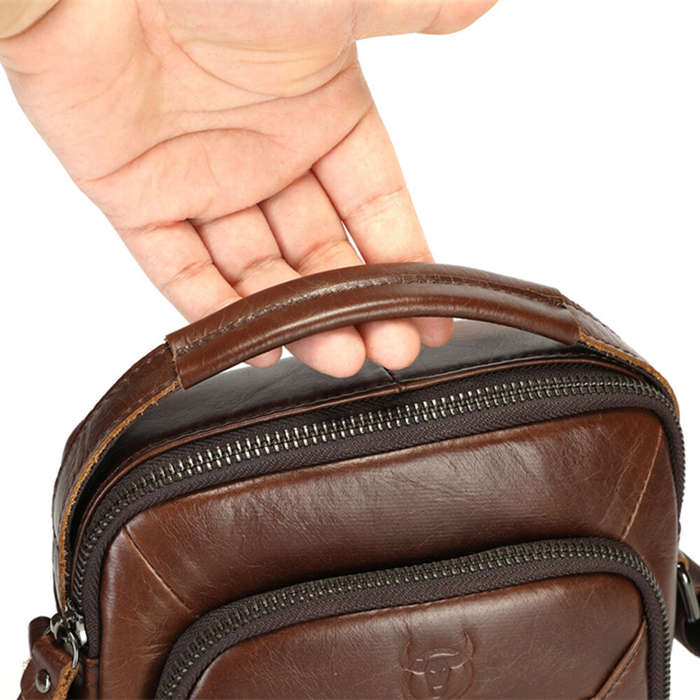 Coffee - BULLCAPTIAN Men's Soft Genuine Leather Messenger Bag Business Casual Multi-functional Zippe