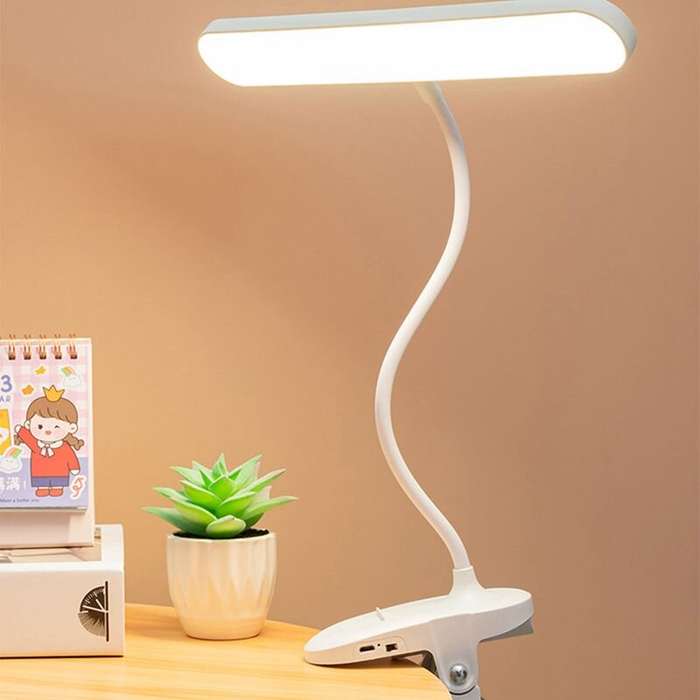 White - LED Clip-On Desk Lamp 4000mAh Battery Rechargeable 3 Color Temperatures Dimmable Flexible Go