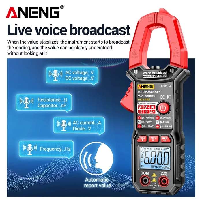 ANENG PN104 Clamp Meter AC Current Voice Broadcast Multimeter AC DC Voltage Tester Car Amp Hz Capaci