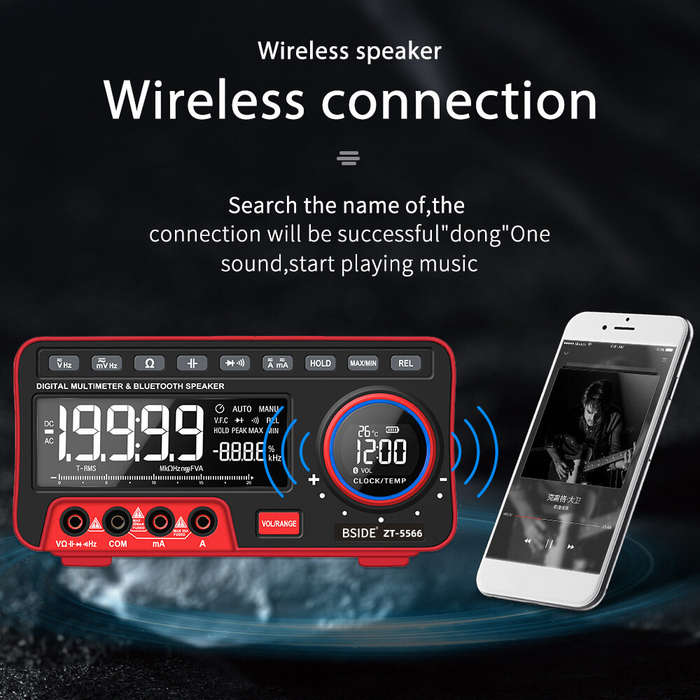 BSIDE ZT5566 19999 Counts Automatic Range Multi-function Bluetooth Speaker Digital Desktop Multimete