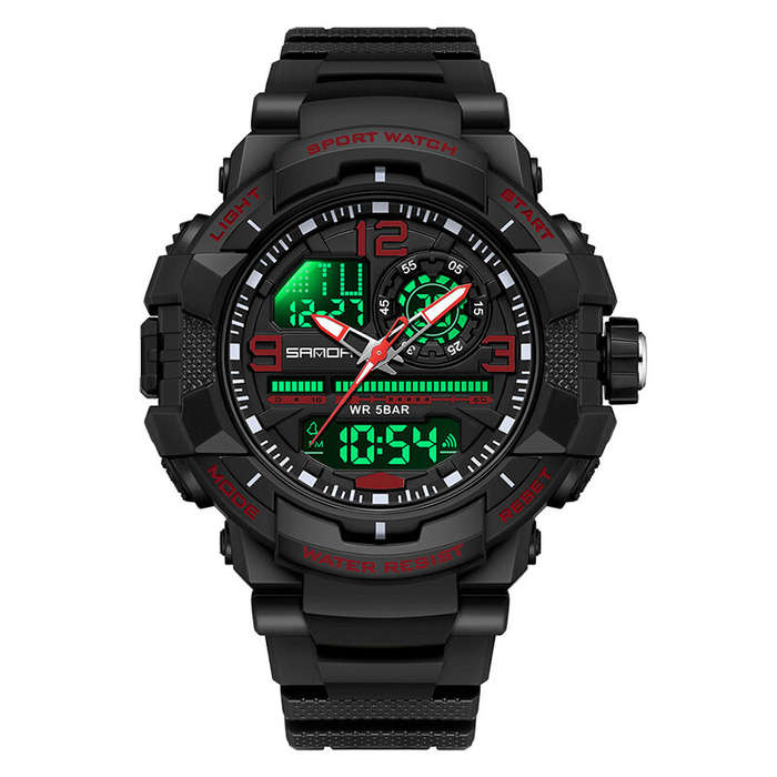 Black - SANDA Men's Dual Display Sports Digital Watches Alarm Clock Day Weeks Multi-functional Lumin