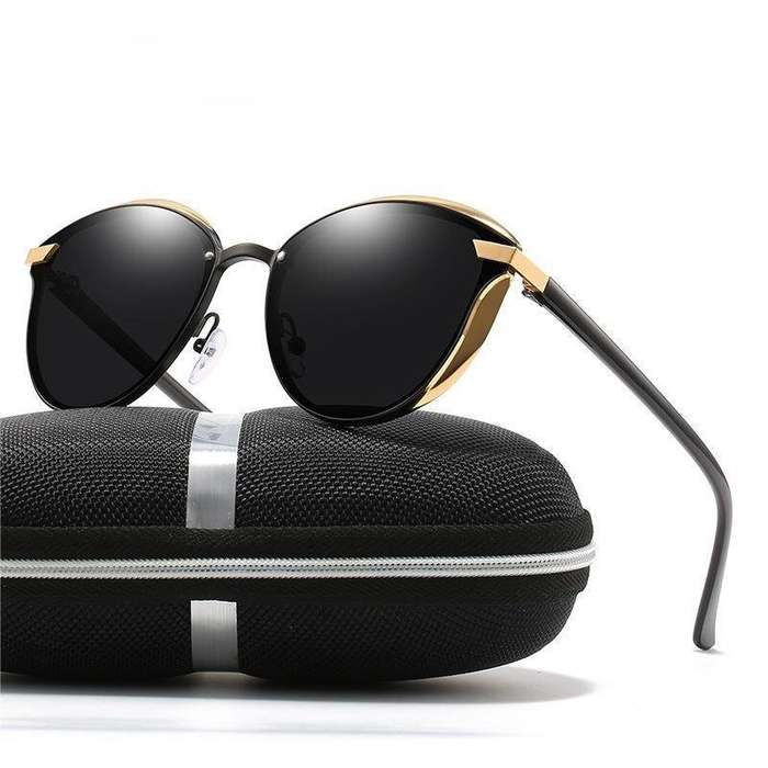 Black - Mens Polarized Sunglasses Luxury Fashion Cat Eye Retro Metal Colorful Lens Oculos UV400 Sun