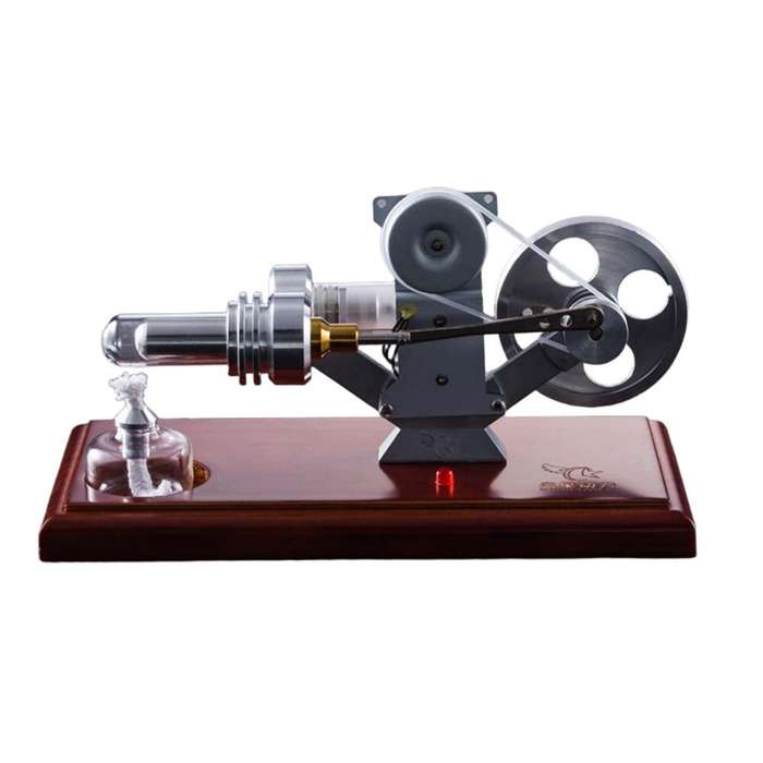 Silver - STARPOWER QX-FD-01 Hot Air Stirling Engine Generator Model Wooden Base Physics Experiment S