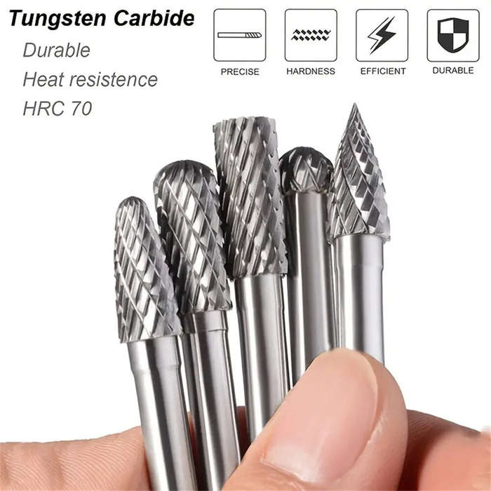 Type-A - 10PCS 6mm Shank Carbide Burr Set Tungsten Steel Carbide Double Cut Die Grinder Bits Rotary