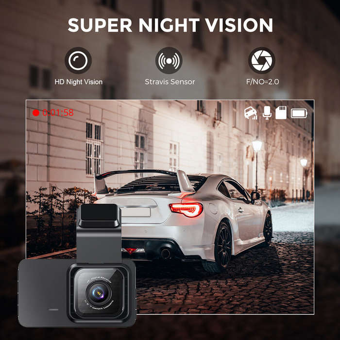 Black - 3 inch Front & Rear Dual-Lens Driving Recorder 1080P High Definition Built In WIFI 120 Car D