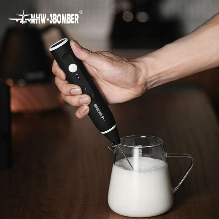 Black - MHW-3BOMBER Electric Milk Frother Handheld Milk Foam Maker 304 Stainless Steel Handheld Egg