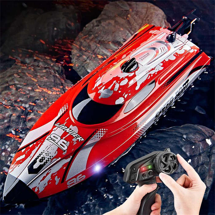 White - HXJRC HJ820 2.4G RC Boat Capsized Reset High Speed LED Light Speedboat Waterproof 25km/h Ele