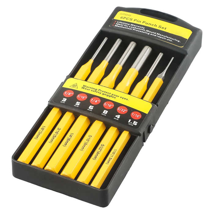 6Pcs - 6PCS Roll Pin Punch Set Fast Pin Removal Drive Pins In or Out 1/8 3/16 1/4 5/16 5/32 1/16 Inc