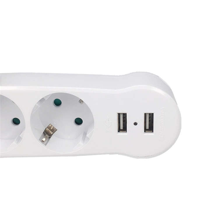 1PCS Dual USB Ports 1 to 3 Way EU Standard Power Adapter Socket Strip Porous Terminal Board 16A Conv