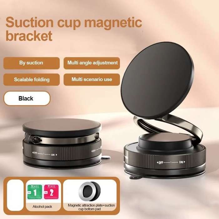 Black - Strong Magnetic Phone Holder Foldable Design 360 Adjustable Vacuum Car Mount for Car Desk Ba