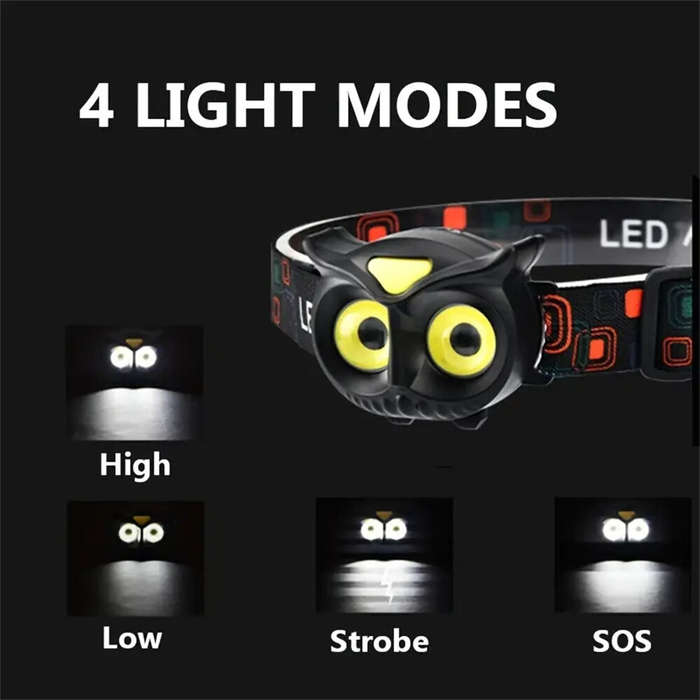 Black - Wide Angle Light Owl LED Headlamp Mini Strong Light Portable Outdoor Exploration Camping Fis