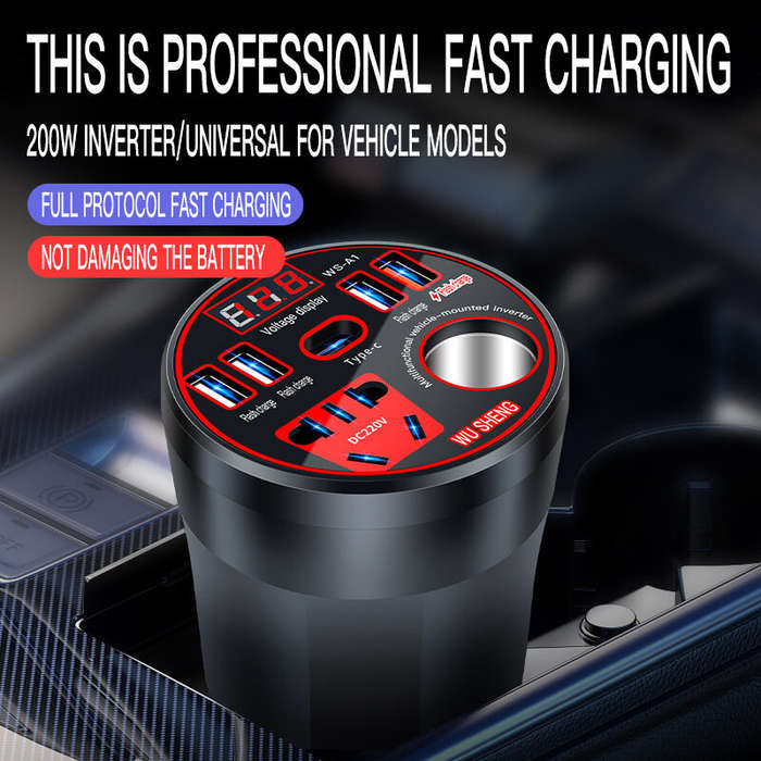 Red - 12V 24V to 220V Power Inverter with Multi-function Car Socket Charger Fast Charging for Mobile