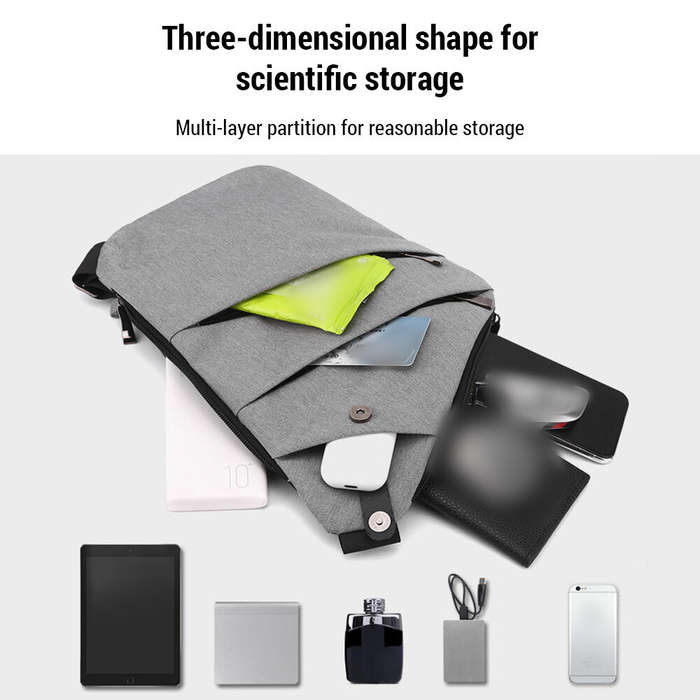 Grey - Sports Anti-Theft Thin Chest Bag Lightweight Close-fitting Travel Sling Bag Waterproof Zipper