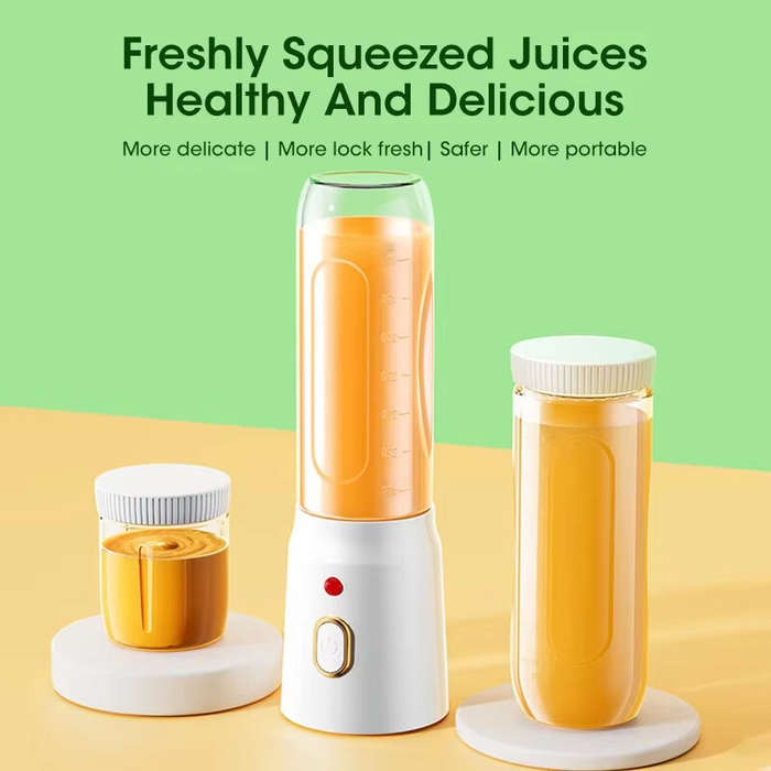 White - Electric Juicer Cup with 2 Cups Portable Juicer Mixer 10 Blade Usb Charge Fresh Fruit Juice