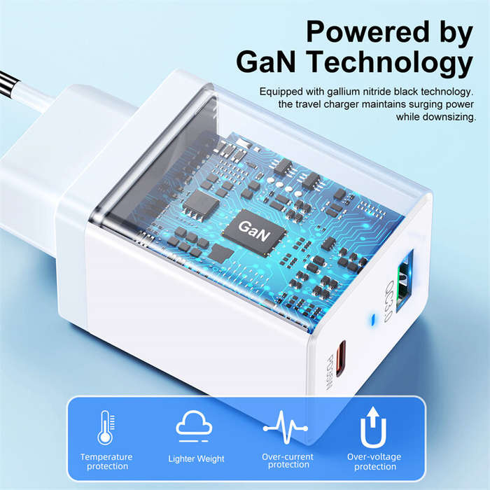 White - [GaN Tech] BK312 35W 2-Port USB PD Charger USB-A+USB-C PD QC3.0 PPS Fast Charging Wall Charg