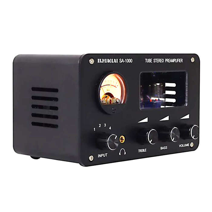 Black - PJ.MIAOLAI SA-1000 6H3N Tube Preamplifier HiFi 4 Input 2 Output VU Meter Headphone Amplifier